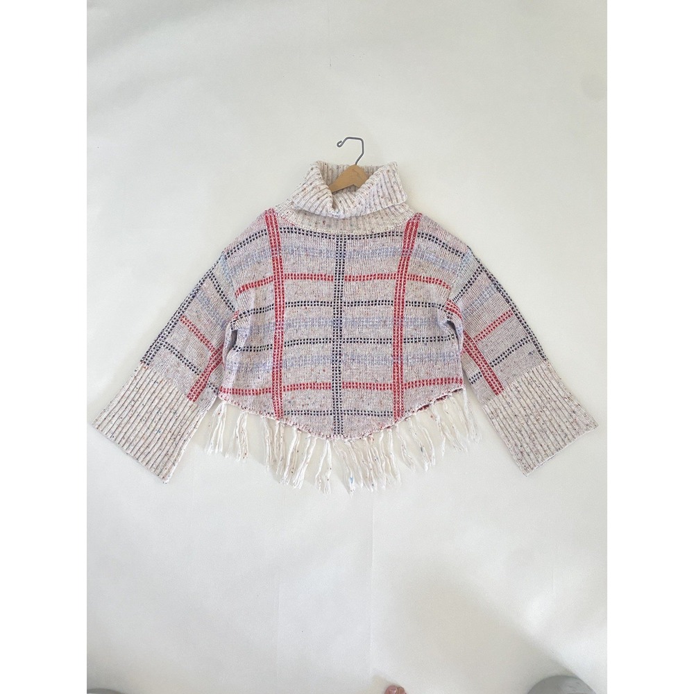 Angie Sweater S Pullover Boxy Knit Stripes Ivory Turtle Neck Bohemian Dot Stripe